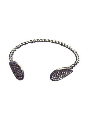 Vintage Silvertone Twisted Cuff Bracelet Clear Rhinestone Pave Teardrops 6.5 inc